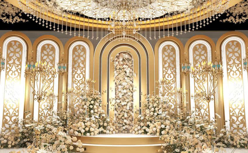 肇东香槟色调婚礼堂效果展示